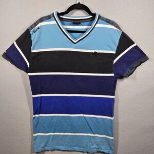 Vintage Enyce Shirt Mens 2XL Blue Black Striped Short Sleeve Urban Streetwear‎